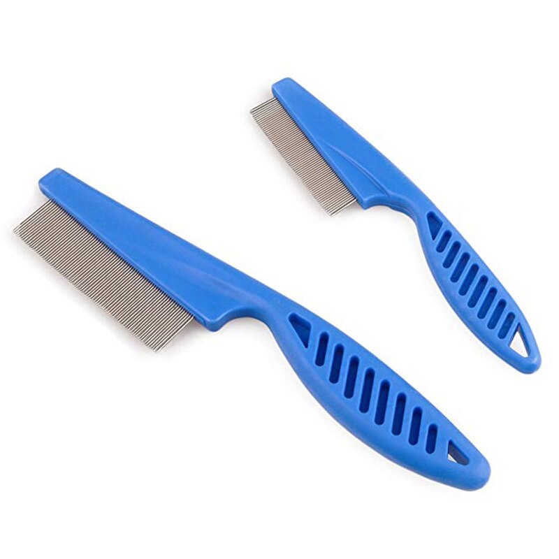 Dog Cat Flea Comb White Blue Pet Grooming Comb Stainless Steel Pin Pet Hair Cleaning Tool