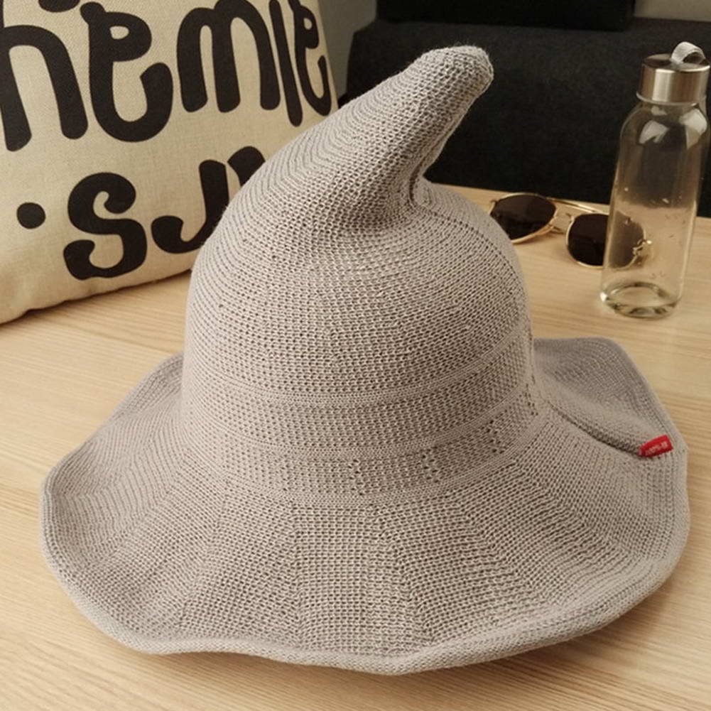 Womens Witch Hat Knitted Cap Halloween Party Masquerade Cosplay Costume -MX8: Light grey