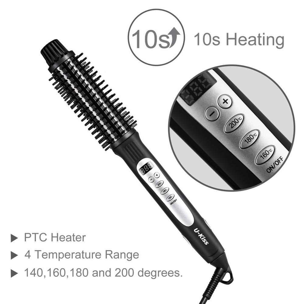 Rulos y alisadores de pelo de cerámica u-kiss, plancha de pelo de cerámica iónica, calentamiento rápido, pantalla LCD termostática de 3 grados