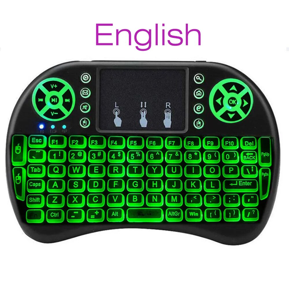 Retroiluminación inglés ruso francés español Portugal Fly Air Mouse 2,4G panel táctil para Android TV Box PC I8 Mini teclado inalámbrico: Olive / INTERRUPTOR NEGRO