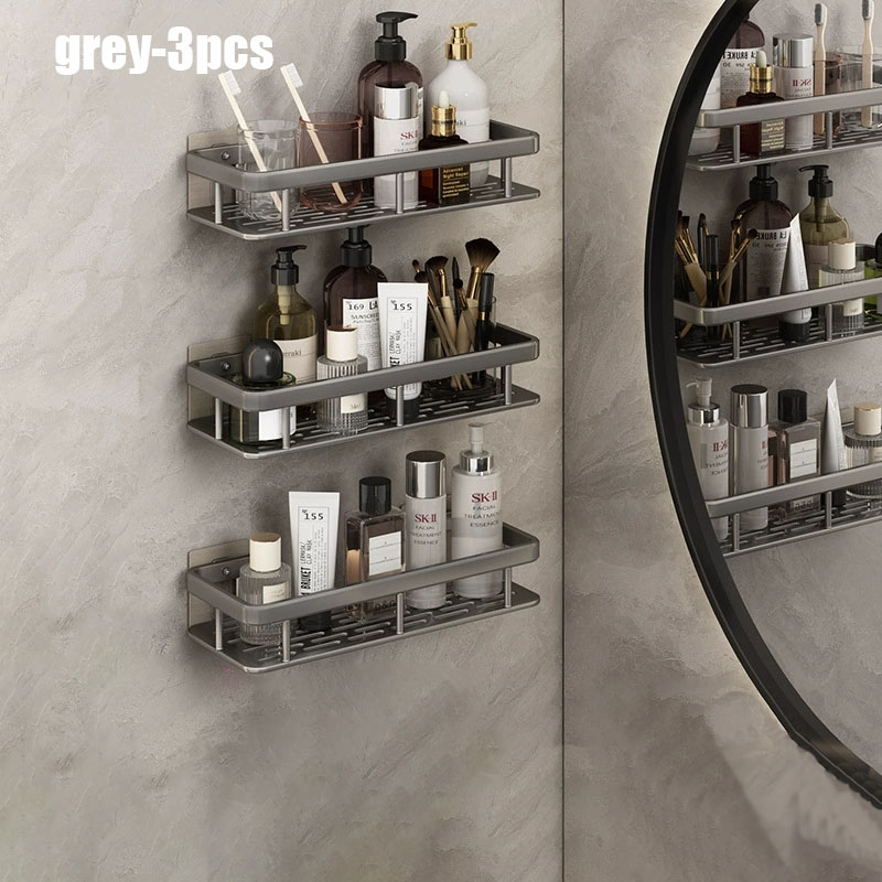 1-3pcs Bathroom Shelf Kitchen Storage Organizer Aluminum Alloy Shampoo Rack Shower Shelf Bathroom Accessories No Drill Shelf: green