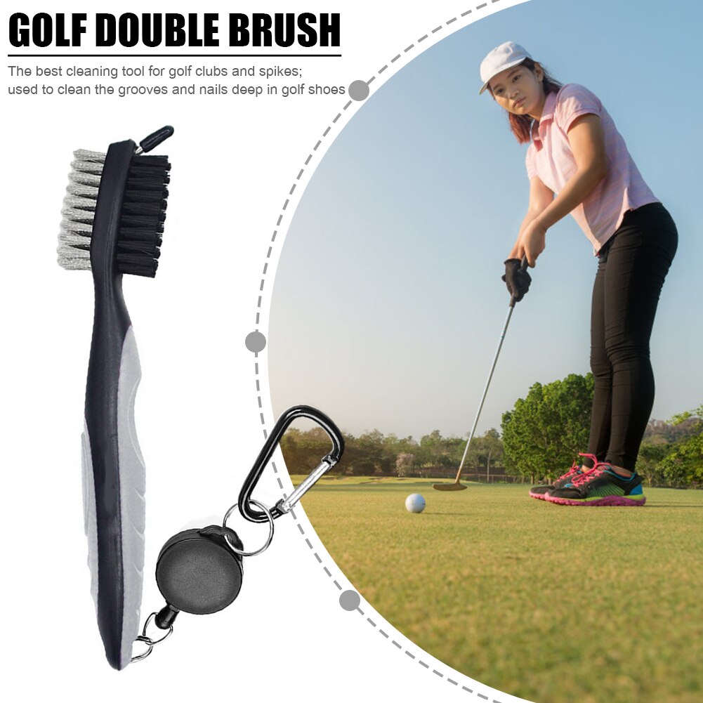 Intrekbare Golf Club Brush Groove Cleaner Met Intrekbare Zip-Lijn En Aluminium Karabijnhaak Cleaning Tools