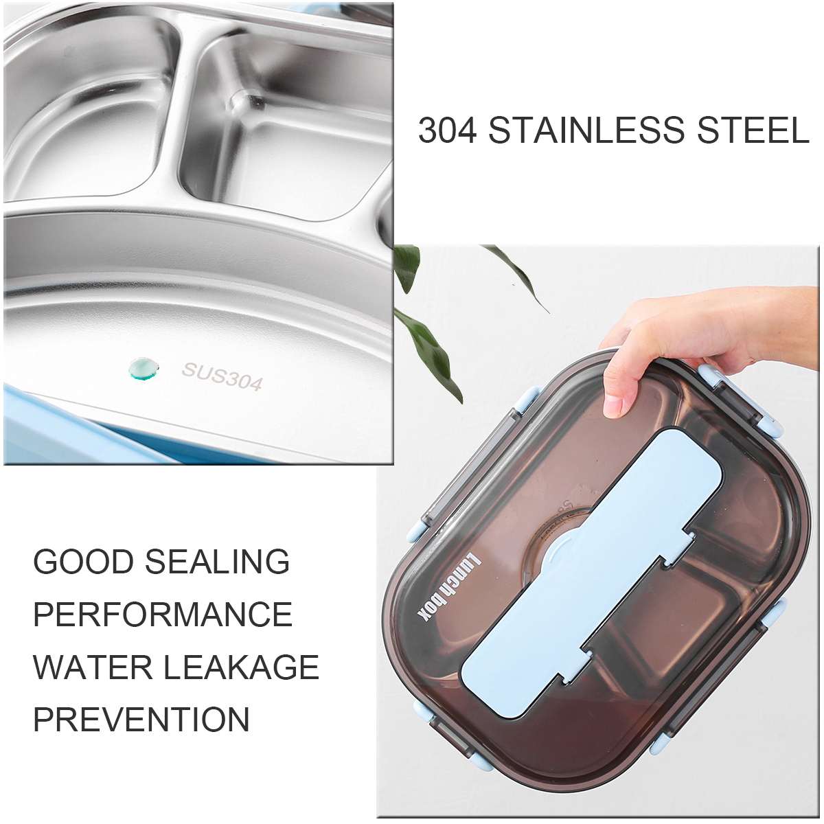 Portable Leakproof Lunch Box Compartments 304 Stainless Steel Lunchbox Office School Kids Bento Box with Spoon and Bag