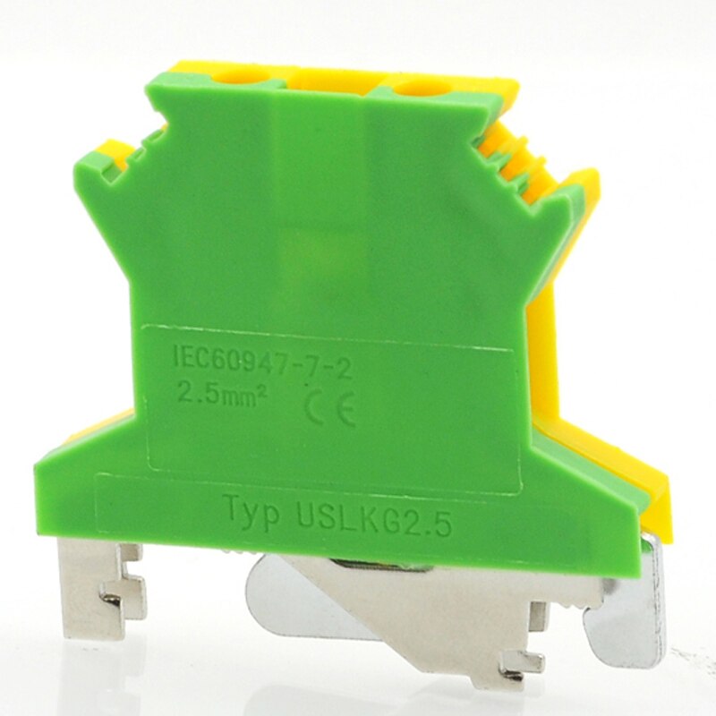 2Pcs Ground Terminal Blocks USLKG2.5 DIN Rail Screw Terminal Blocks UK-2.5B Morsettiera Yellow Green Earthing Connector 2.5mm2