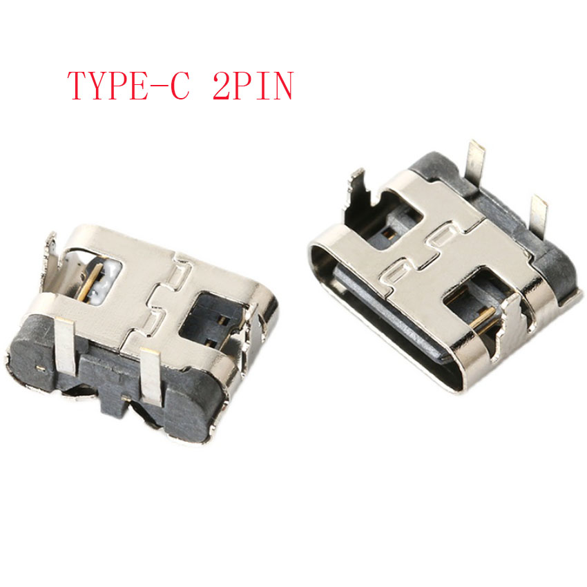 1-10 piezas tipo C 2 pines horizontal 90 ° Placa enchufable Conector enchufable hembra USB tipo C de carga rápida