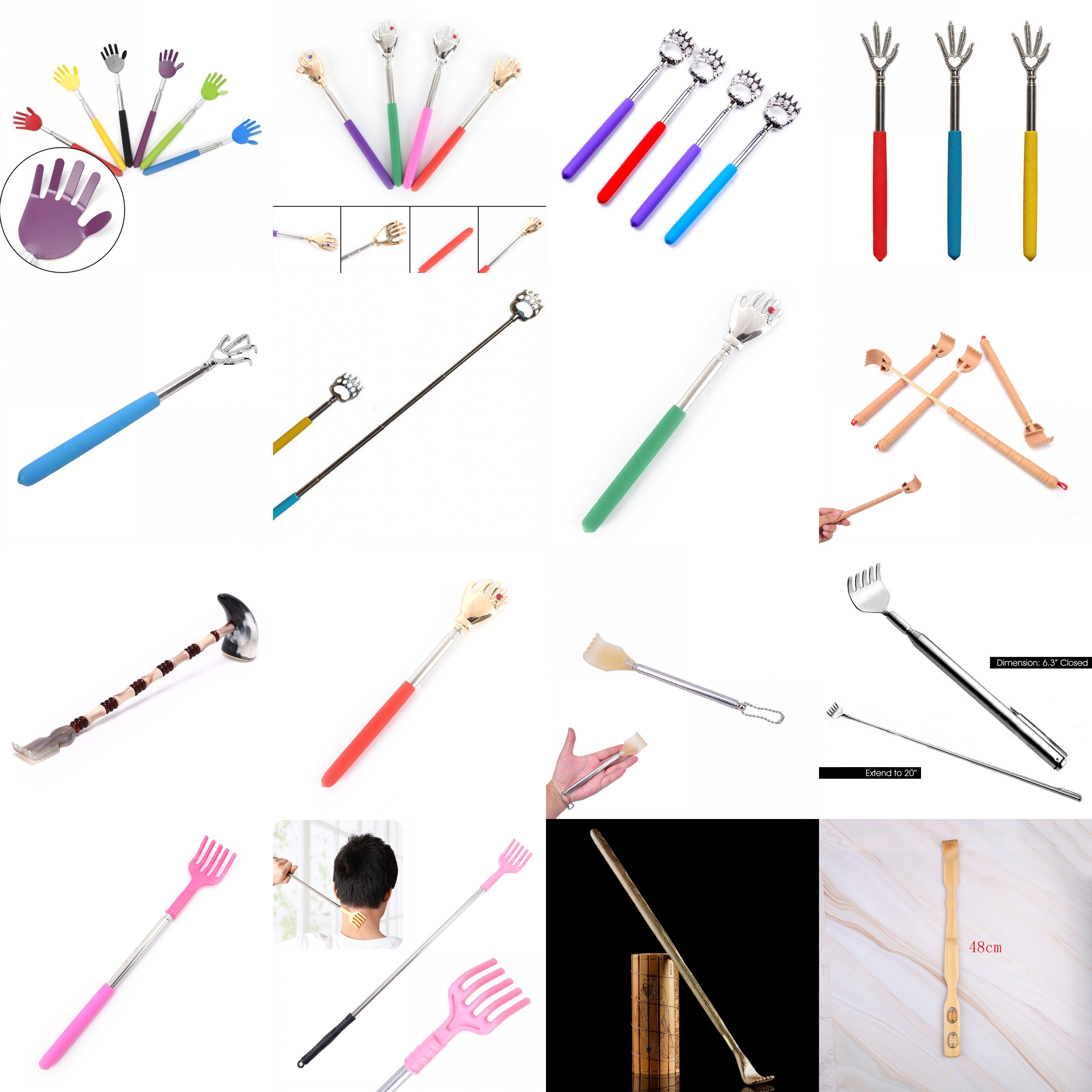 Roestvrijstalen praktische handige penclip rugkrabber telescopische krabmassageset berenklauw jeuk rugkrabber hackle massager