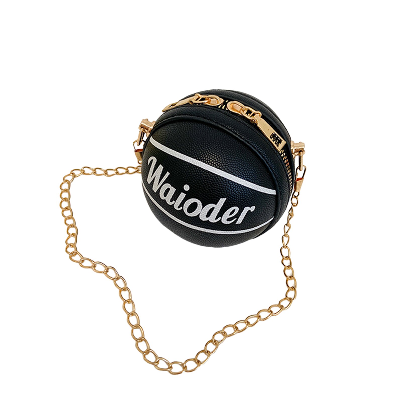 8 Kleuren Kids Schoudertas Lederen Cross-Body Pack Metalen Ketting Riem Reizen Grote Capaciteit Ronde Basketbal Zakken: Black