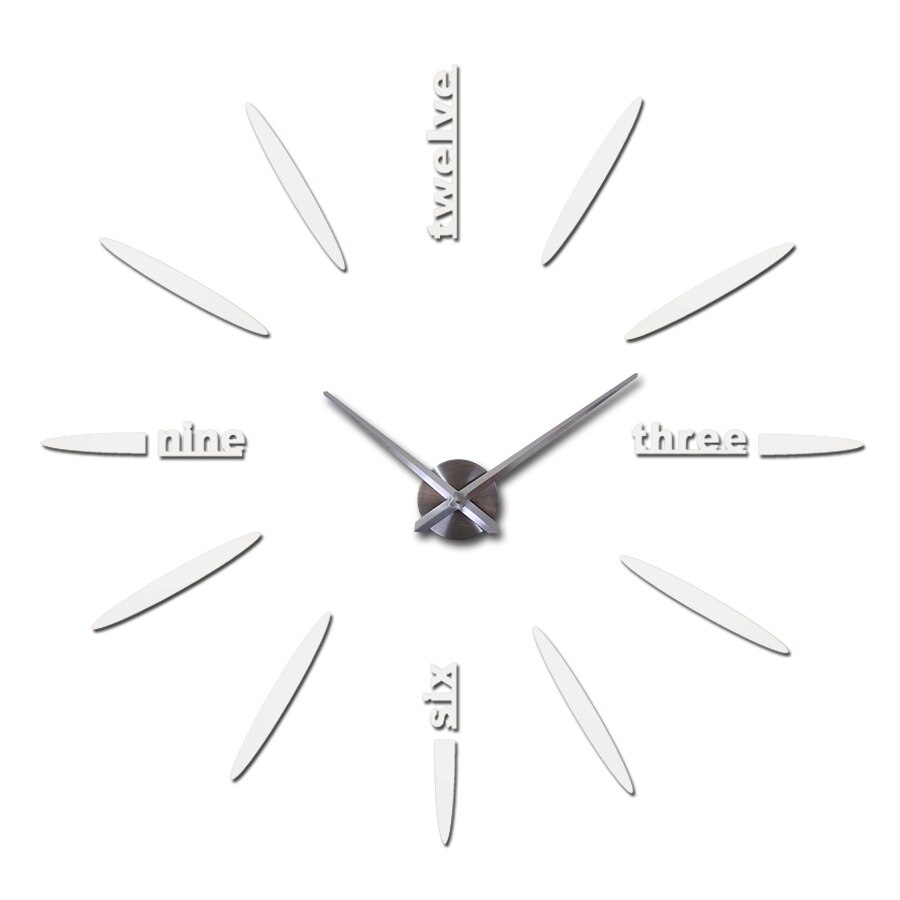 Stor 3d gjør-det-selv-veggklokke hjemmeinnredning stueklokke horloge quartz needle clocks kort speilklokke: Hvit / 37 tommer