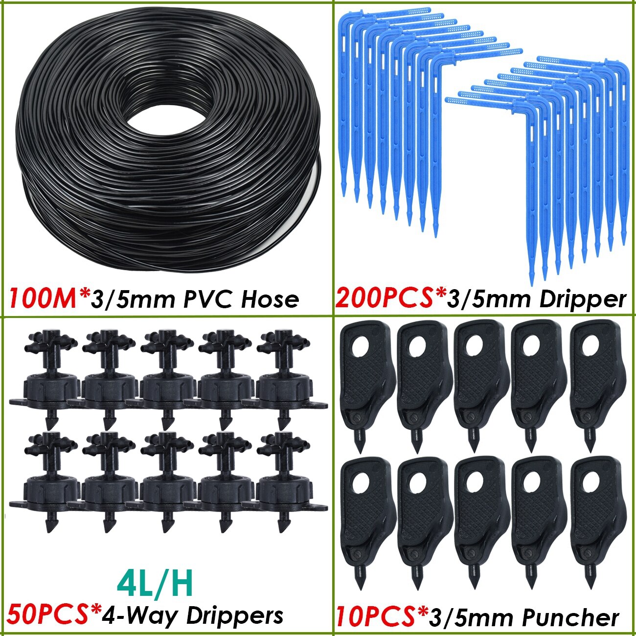Kesla dryppvanning 4- -veis 3/5mm drypppil 2-- veis sender vanningssystem blomsterhage plen drivhus 10/20 sett: Grønn