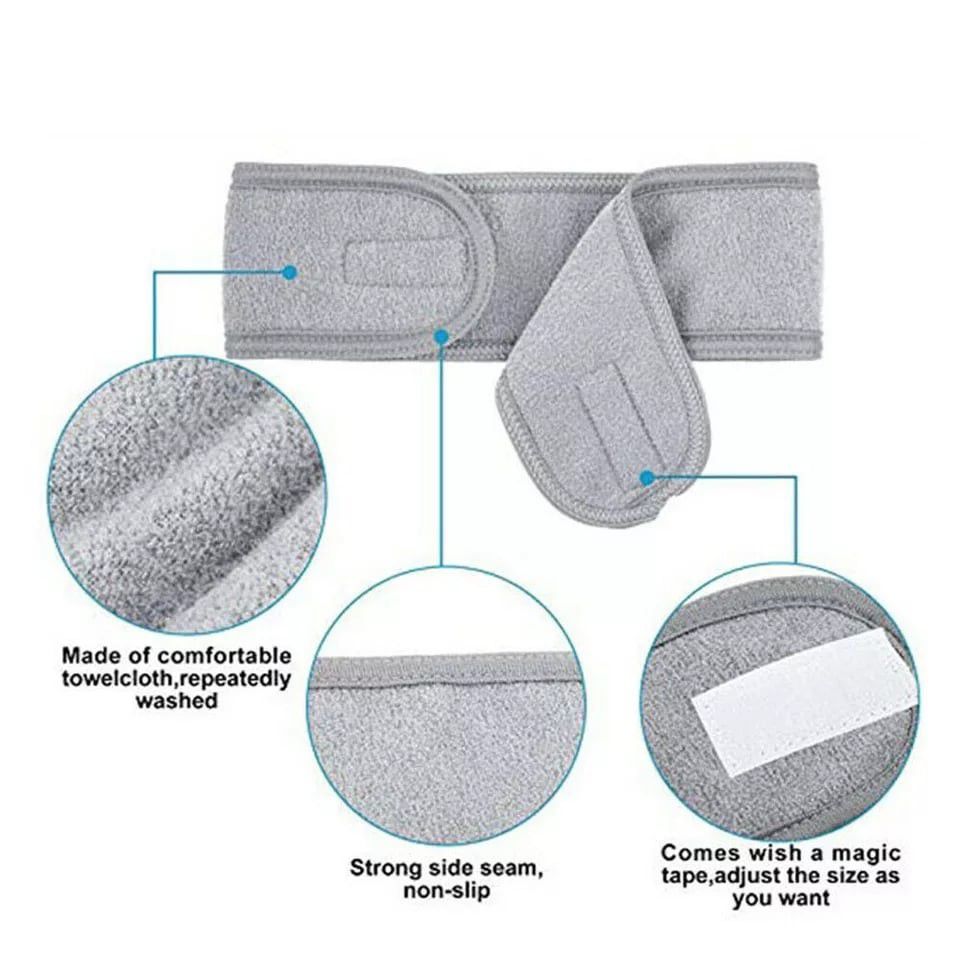 Banda para el cabello/toalla ajustable con Velcro, banda para el cabello, mascarilla de maquillaje, cuidado de la piel, Spa, pañuelo de toalla deportiva