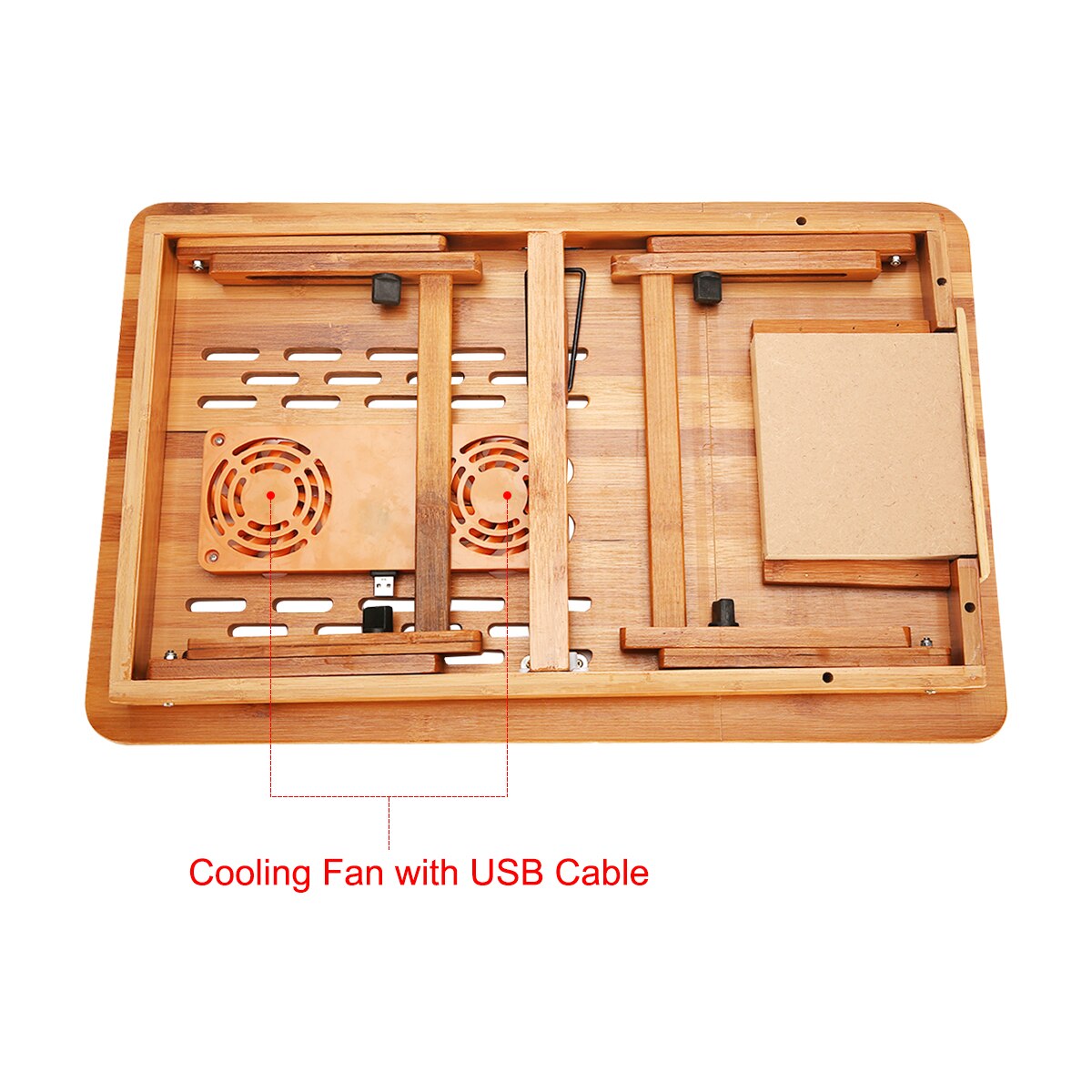 Soporte de escritorio de bambú para ordenador portátil plegable, para desayuno, mesa tipo bandeja para cama, altura ajustable con 4 ángulos, cajón superior inclinable