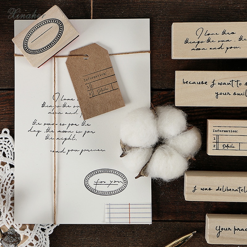 XINAHER 1set Vintage frame label stamp DIY wooden rubber stamps for scrapbooking stationery scrapbooking standard stamp