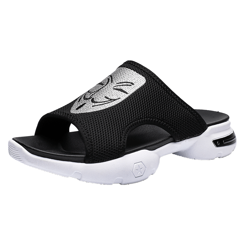 Herr tofflor luftkudde massage tofflor herr kamouflage broderi kinesiska skor mjuka hem tofflor zapatos hombre: Svartvit 2021 / 38