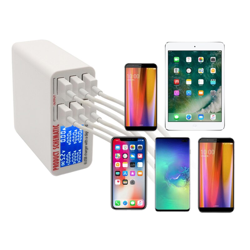 6 Port Digital Display USB Charging Station EU US Plug Cell Phone USB Rapid Charger for Phone X 8 7 6 Pad Pro Air