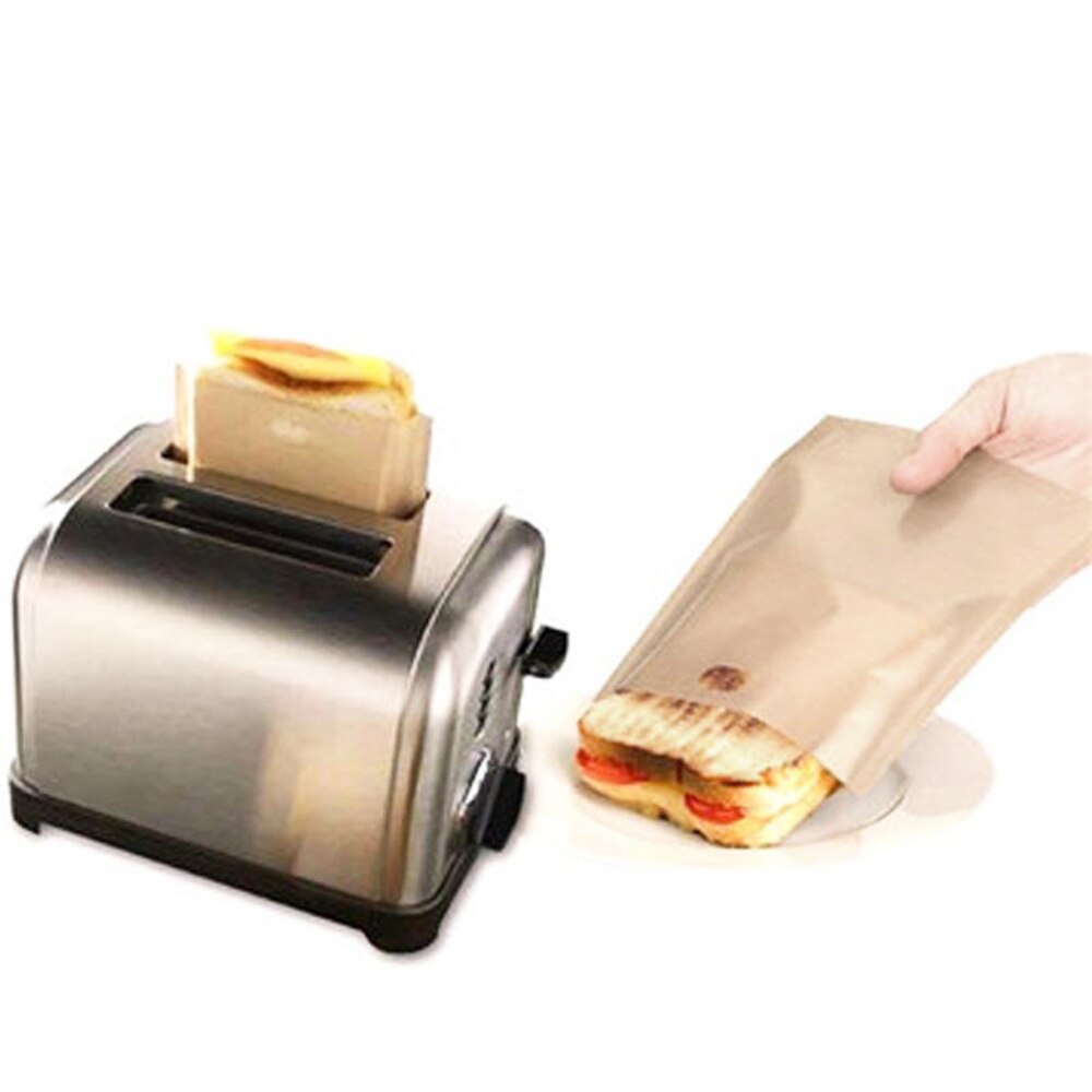 10PCS Toast Pocket Bag Non-Stick Reusable Toaster Sandwich Baking Pouch Kitchen PTFE Toast Bag Non-stick Microwave Bag