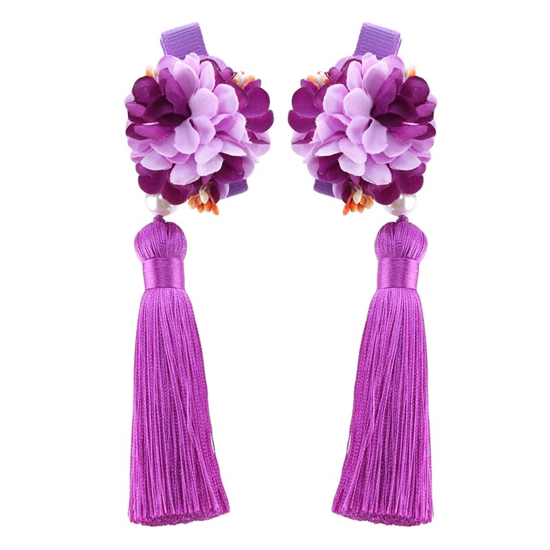 2020 novo multi estilo meninas grampos de cabelo chinês tradicional princesa borlas flor hairpins crianças meninas acessórios para o cabelo: PURPLE