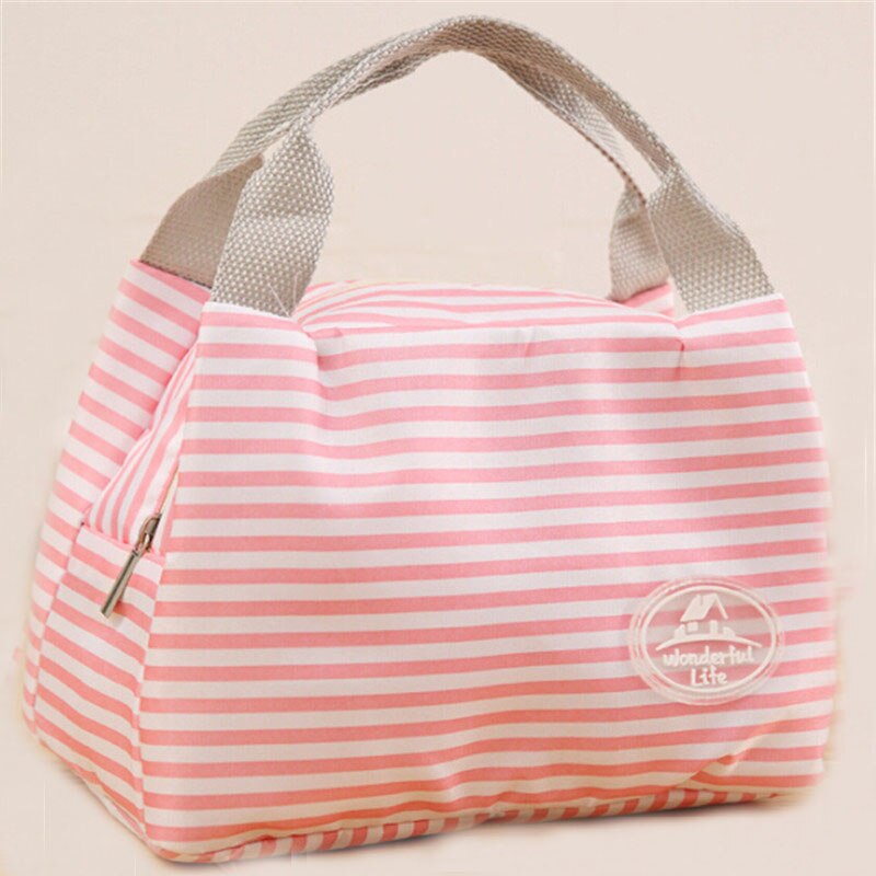 Mode Draagbare Geïsoleerde Oxford Doek Lunch Tas Thermische Voedsel Picknick Lunch Tassen Voor Vrouwen Kids Mannen Print Lunchbox Tas tote: pink striped