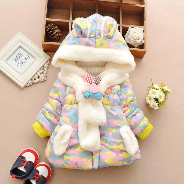 Schattige Konijn Baby Winter Jas Dikke Katoenen-Gewatteerde Baby Meisje Bovenkleding Baby Baby Jongens Parka Peuter Meisjes Sneeuw Wear baby Jas: Red / 12M