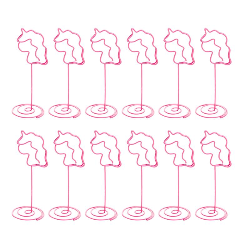 12pcs Titulares do Número da Tabela Cartão Unicórnio Forma Foto Clips Titulares Menu Estande Titular Lugar Cartão de Papel Bonito para a Casa rosa