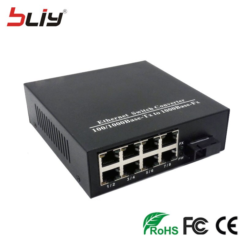 Bliy – convertisseur de média 9 ports, 1 gigabit ethernet, 8 commutateurs rj45 fibre optique, commutateur poe olt ftth epon onu, 1000Mbps