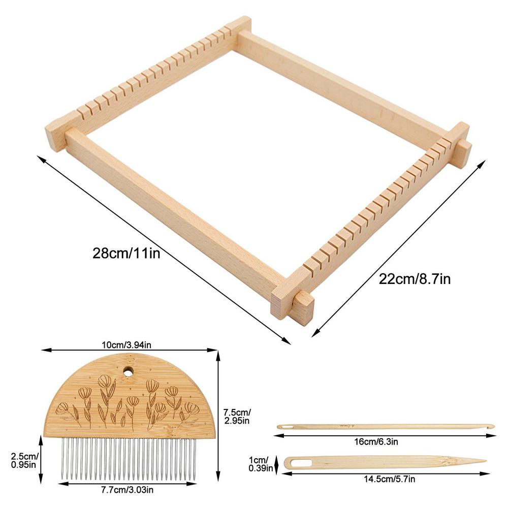 Zestaw do tkania gobelinów, drewniane krosno tkackie wielofunkcyjne, duża rama, maszyna do tkania gobelinów z szydełkiem i grzebieniem do plecenia