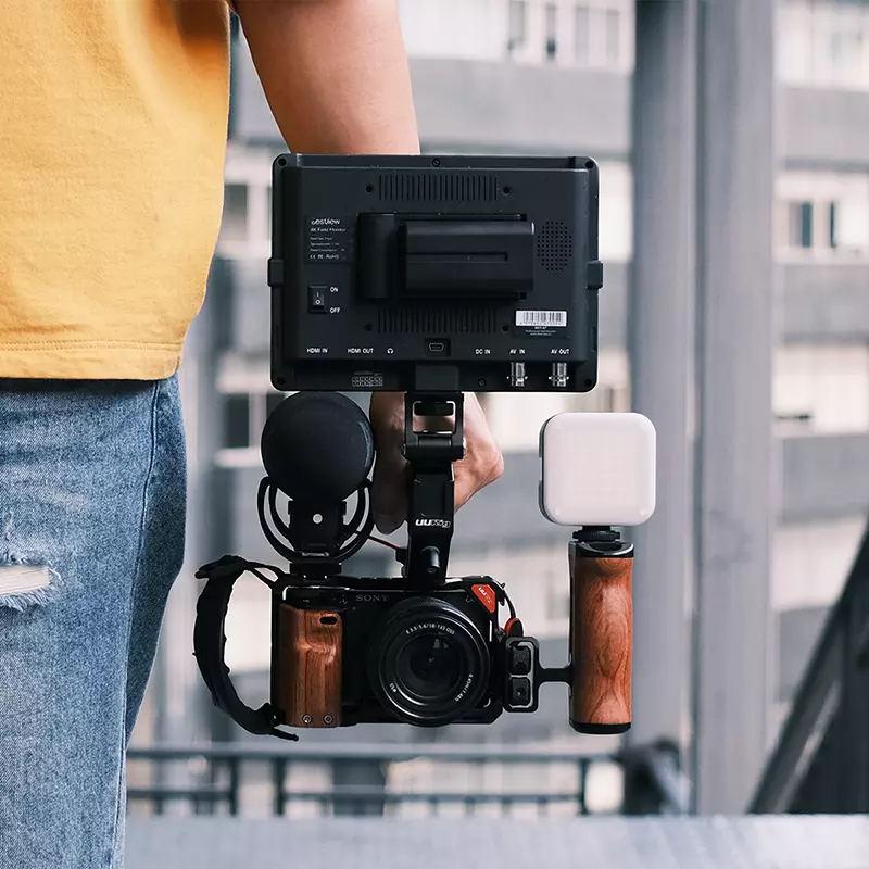 UURig metalowa klatka Obudowa dla Sony A6400 A6300 A6100 A650 z drewnianą rączką zimne buty 1/4 śruba 3/8 śruba robić mikrofonu doprowadziło światło