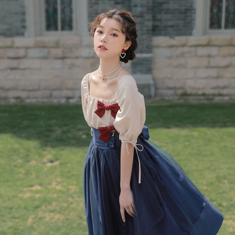 Snow White French Dress Girl Summer French Retro Puff Sleeve Tea Break Dress Party Vintage Dress French Dress Women: XL