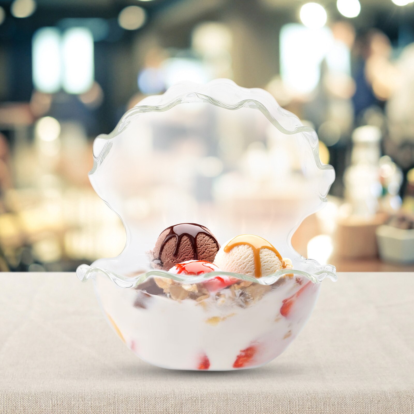 1pc Shell Shaped Glass Bowl Fruit Salad Bowl Sashimi Dessert Container Tableware