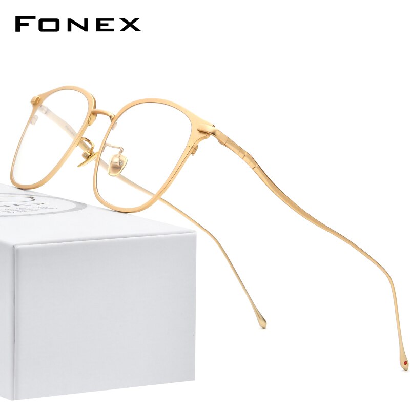 Fonex Pure Titanium Brilmontuur Mannen Vierkante Bijziendheid Optische Prescription Glazen Frame Vrouwen Ultralight Brillen 8522: Goud