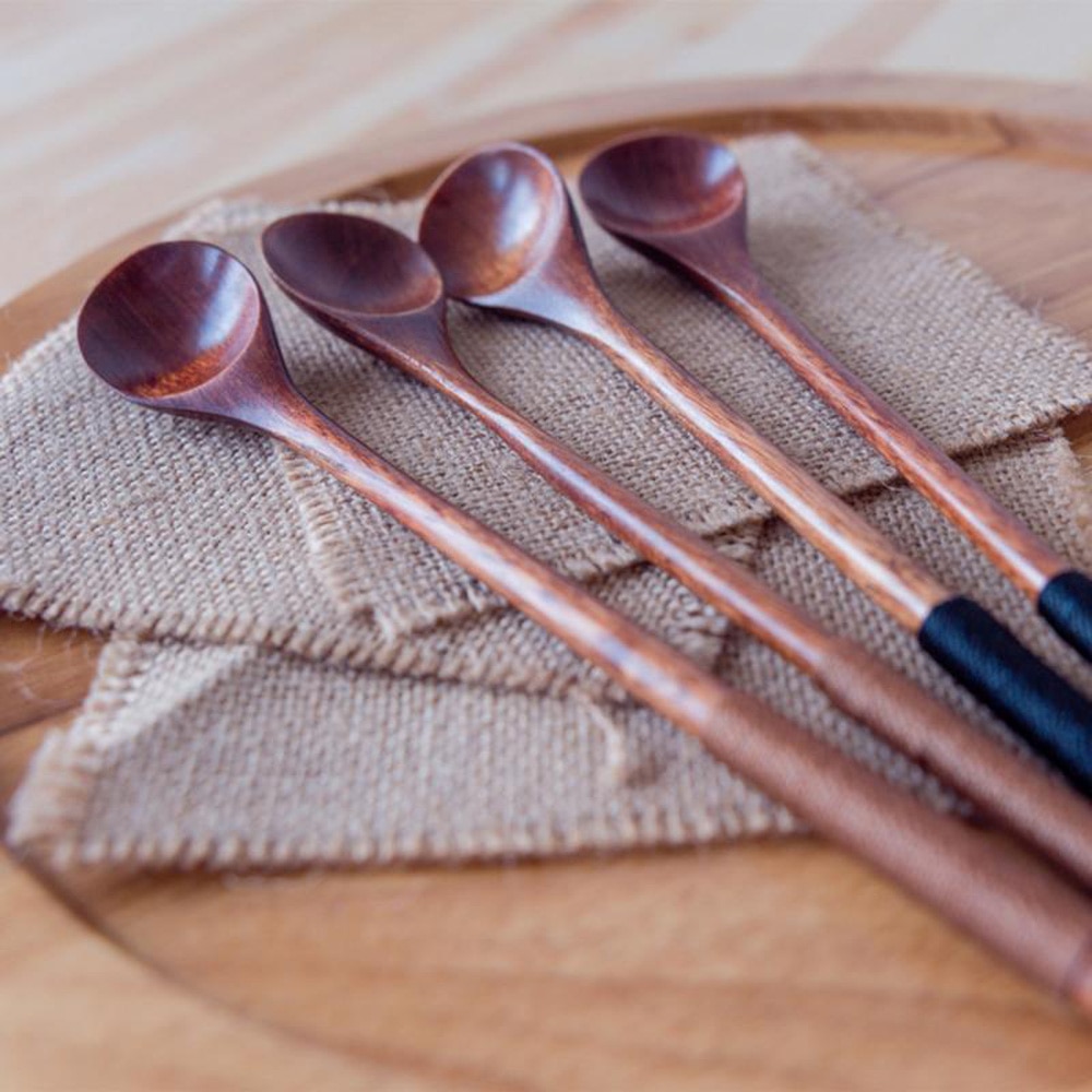 Cucharas de madera con mango largo Natural, cucharas de madera agitadora para beber, postre, miel, café, cocina, utensilios de madera, vajilla