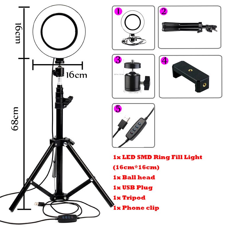 Dimmable Ring LED lamp Studio Camera Ring Light Photo Phone Video Light Lamp With Tripods Selfie Stick Ring Fill Light: 5600 K