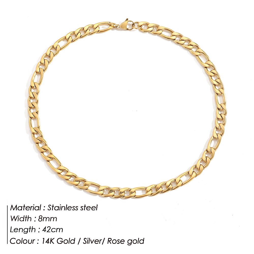 JUJIE 4MM/6MM/8MM/10MM łańcuch Figaro ze stali nierdzewnej naszyjniki kobiety złoty Link Chain naszyjnik biżuteria hurtowych/Dropshipping: YX32831 / Gold Color