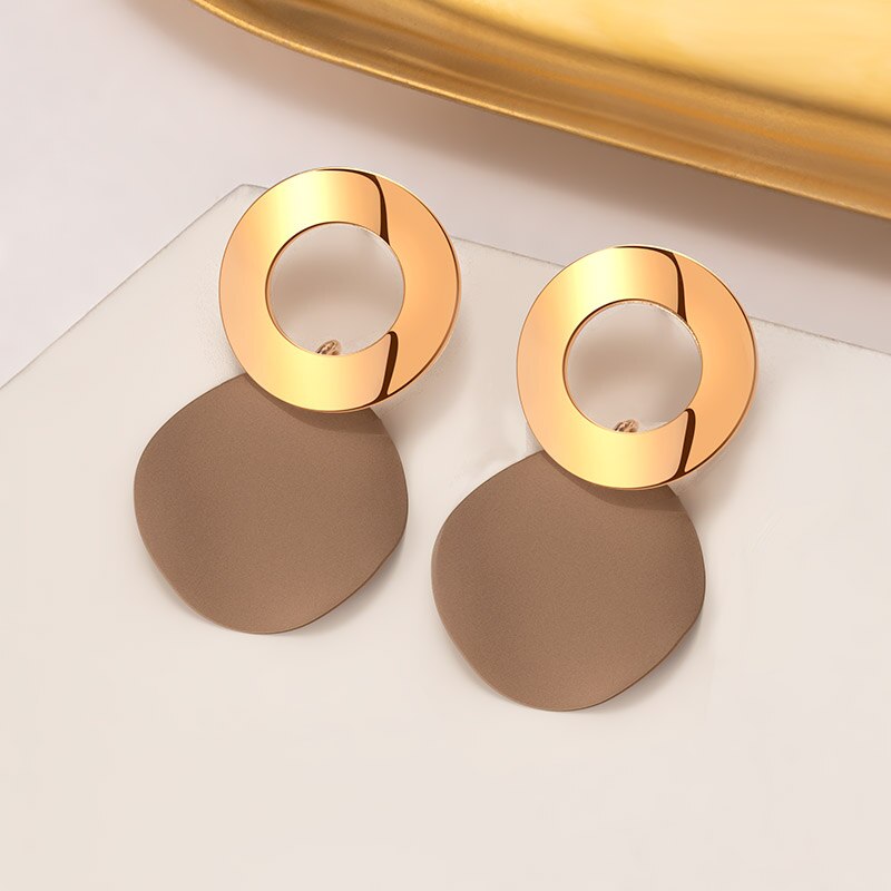 Pendientes llamativos coreanos para mujer, aretes con colgantes geométricos acrílicos marrones, aretes dorados, joyería: Brown 474