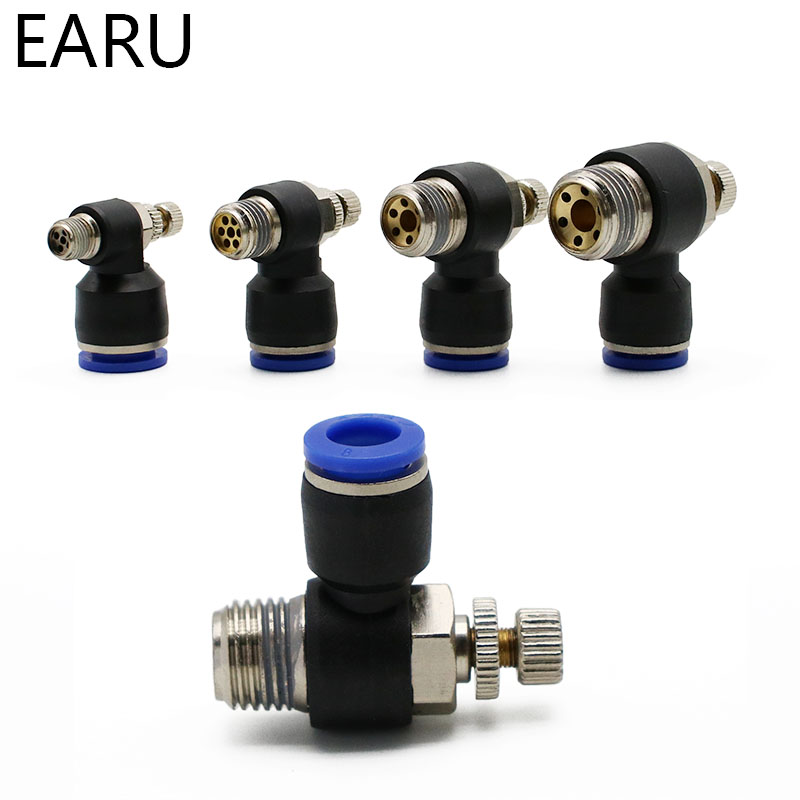 Pneumatischer Geschwindigkeitsdurchflussregler, 8 mm, 6 mm, 10 mm, 12 mm Außendurchmesser, Schlauchrohr, 1/4 Zoll BSP, 1/8 Zoll, 3/8 Zoll, 1/2 Zoll männliches Gas-Luftstrom-Endventil, Schnellmontage