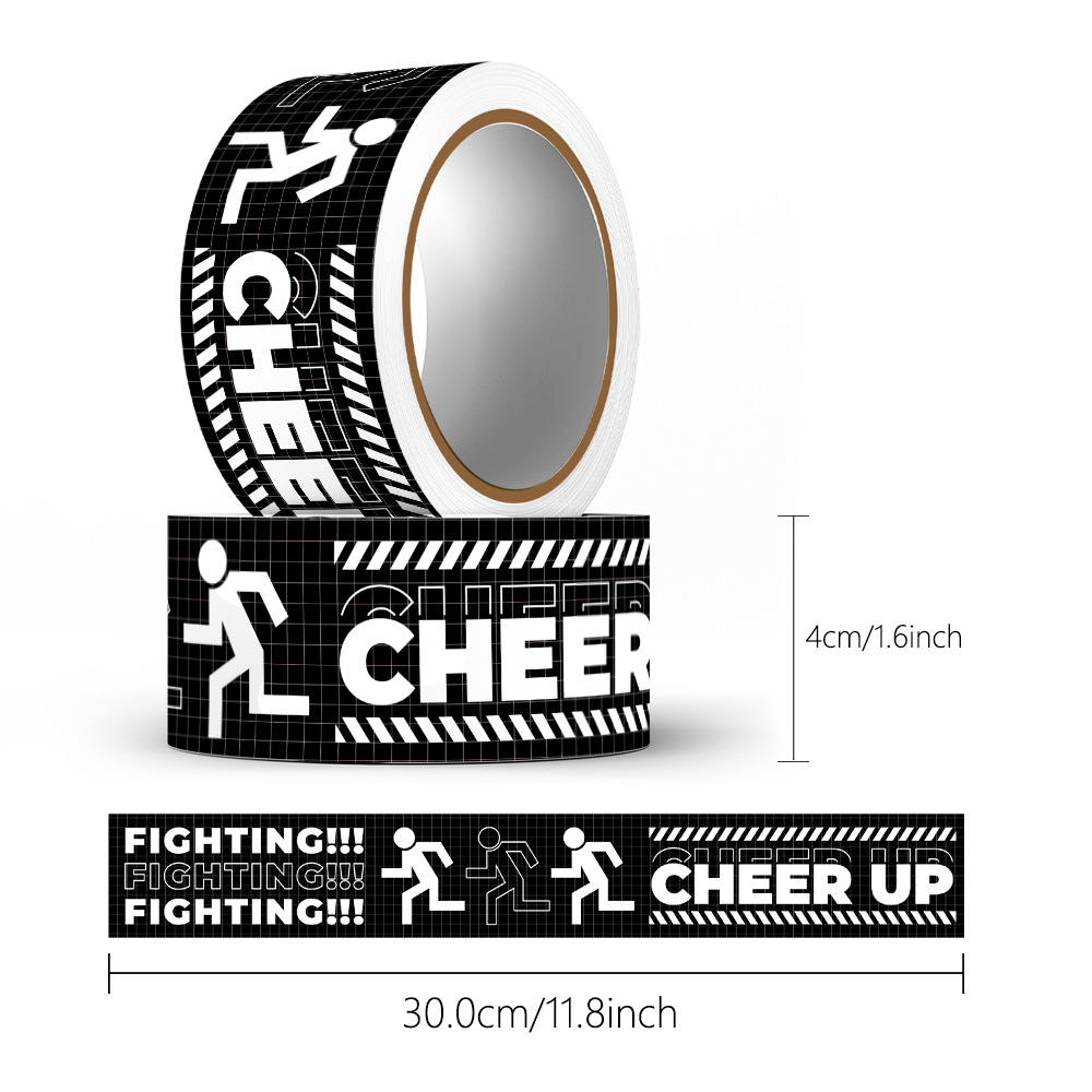 Kreative jubeln hoch Kreisförmige Aufkleber Band Englisch Lange Streifen Klebeband Aufkleber Wasserdichte Dichtungsbänder Geschenkbox Dekorativ 4 cm * 5 Mt: Schwarz