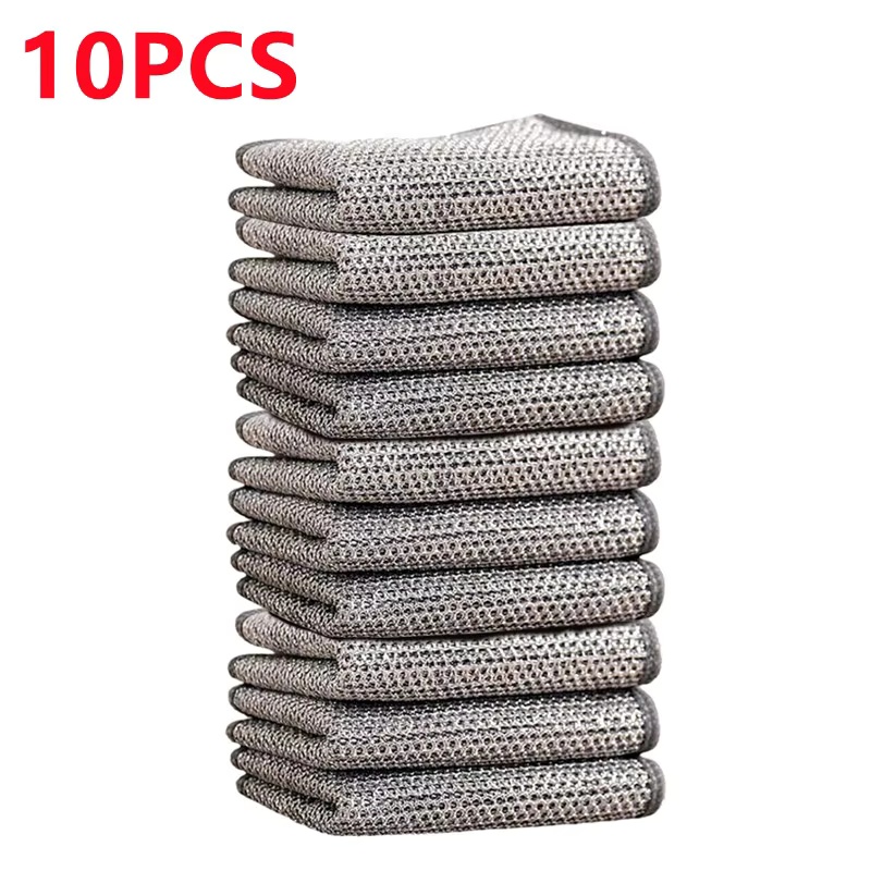 Paños de limpieza mágicos de alambre de acero, trapos de cables metálicos de doble cara, plato de cocina, olla, paño de lavado, toalla, herramienta de limpieza, 10 Uds./5/1 ud.: Verde