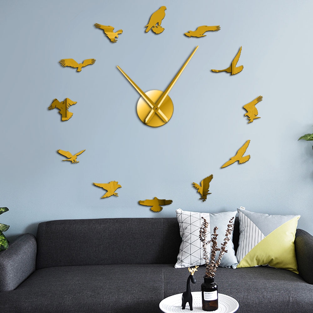 Peregrine Falcon Frameless Large Wall Clock Falconry Bird DIY Large Wall Art Mirror Stickers Home Decor for Birdwatchers