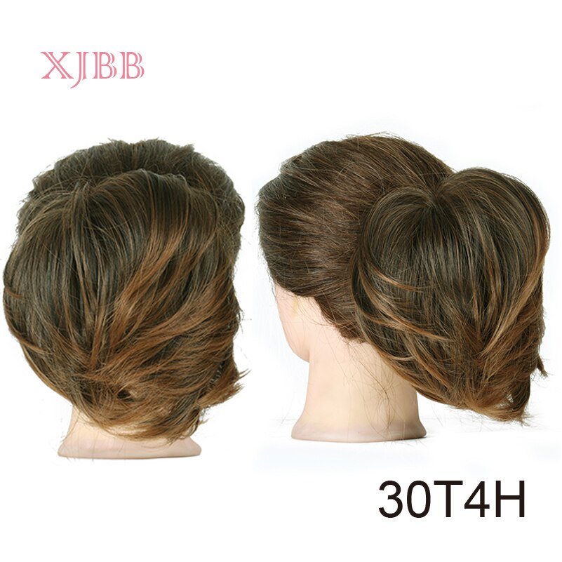 Xjbb syntetisk hår knold lige elastik hår extensions scrunchies donut chignon kort hestehale til kvinder: 30 t 4h