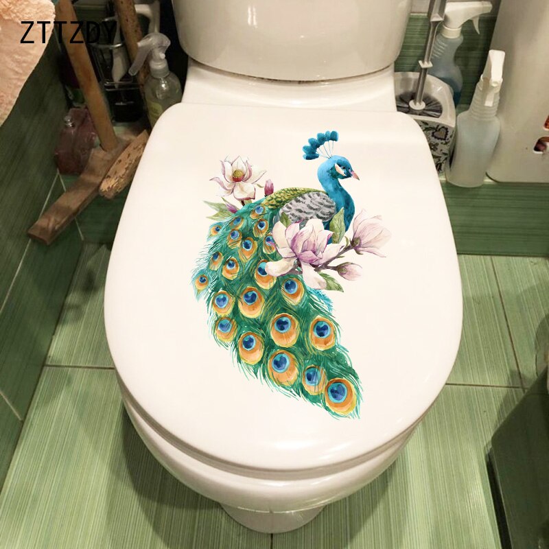 Zttzdy 16.5 cm× 23.9cm kaunis käsin piirretty riikinkukko wc wc koristelu kodin huoneen seinätarrat  t2-0916