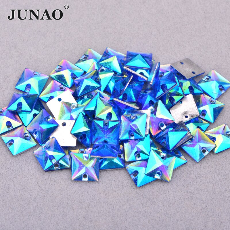 JUNAO 100pc 10mm Naaien Crystal AB Vierkante Strass Applique Plaksteen Resin Crystal Stones Naai Op Strass voor Kleding ambachten