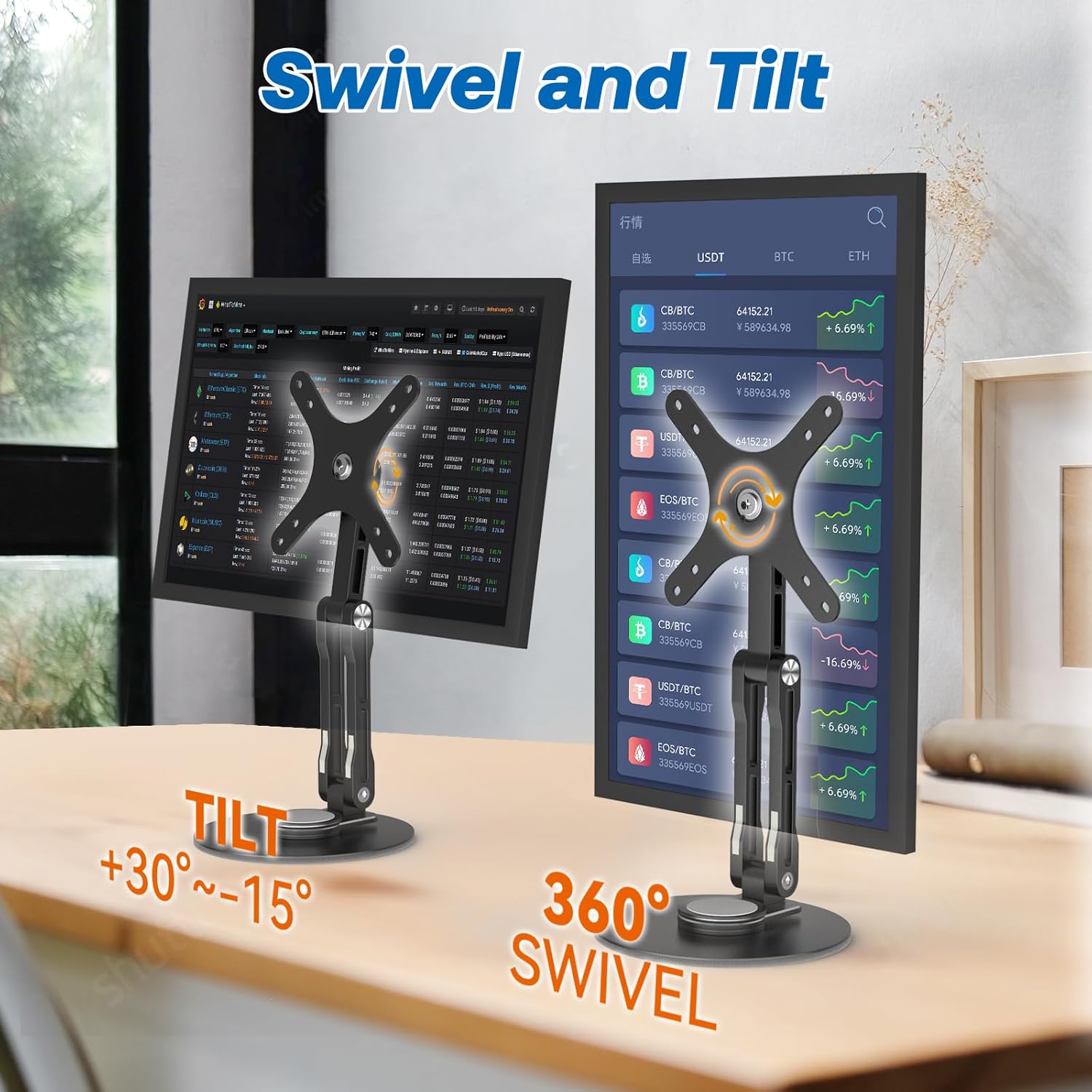 Cdisplay Portable Monitor VESA Stand Height Adjustment Monitor Table Stand Desk Mount for 13-18" Computer Screen