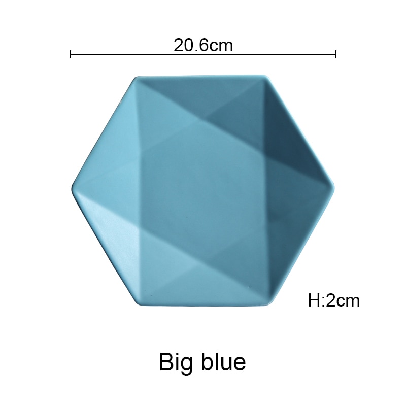 Ceramic Dinner Plates Beef Plate Tableware Hexagonal Matte Dessert Dish Simple and Salad Cutter Dishes Akuhome: medium blue