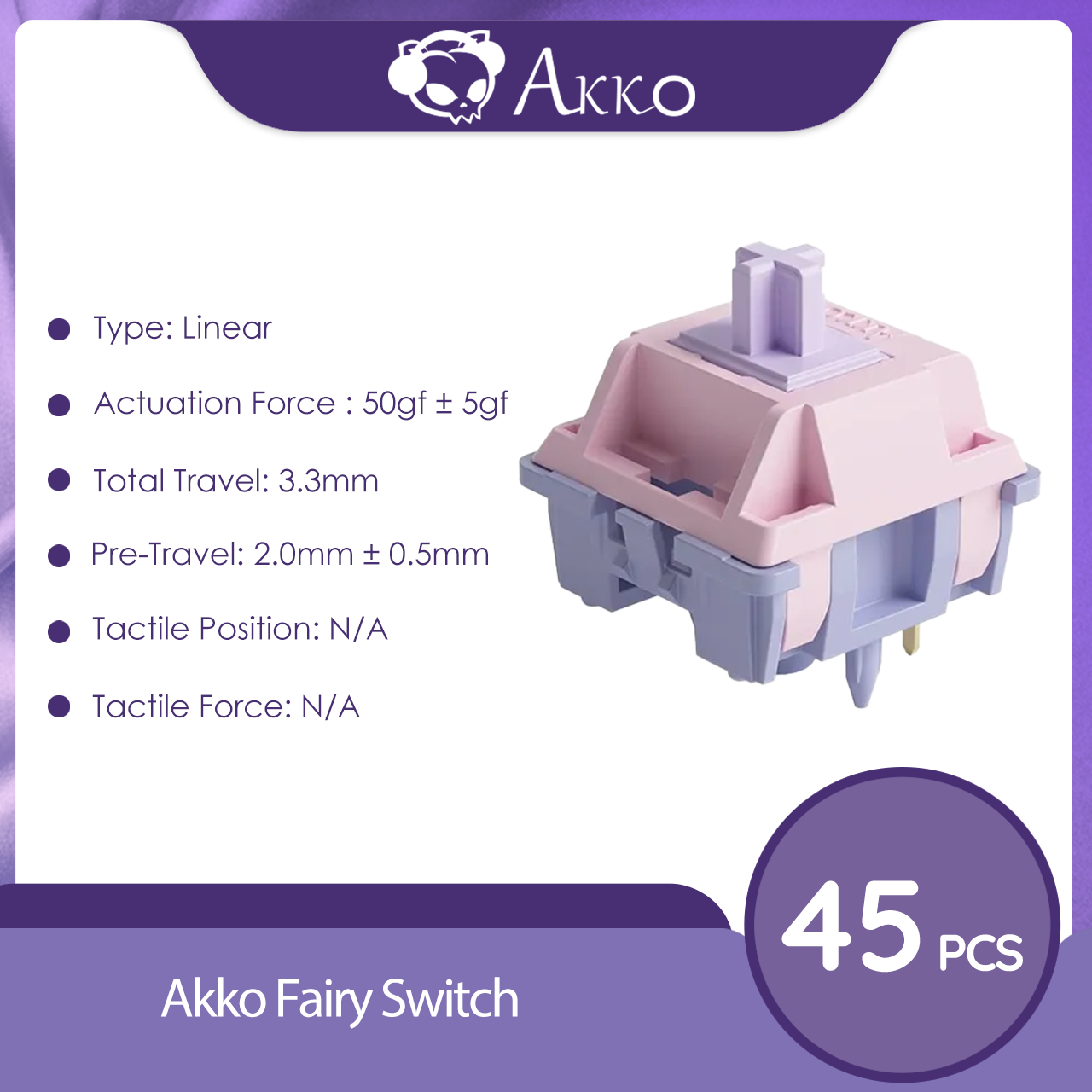 Akko Fairy Switch 5 Pin 50gf Linear Silent Switches For MX Mechanical Keyboard Suitable for Office Typing(45pcs): Default Title