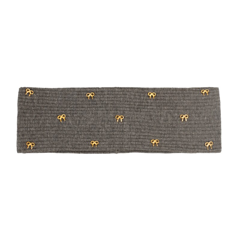 Geebro Vrouwen Katoen Effen Kleur Vlinder Ornament Hoofdband Elastische Meisjes Ribbels Gebreide Haarband Baggy Casual Haaraccessoires: Dark gray-3