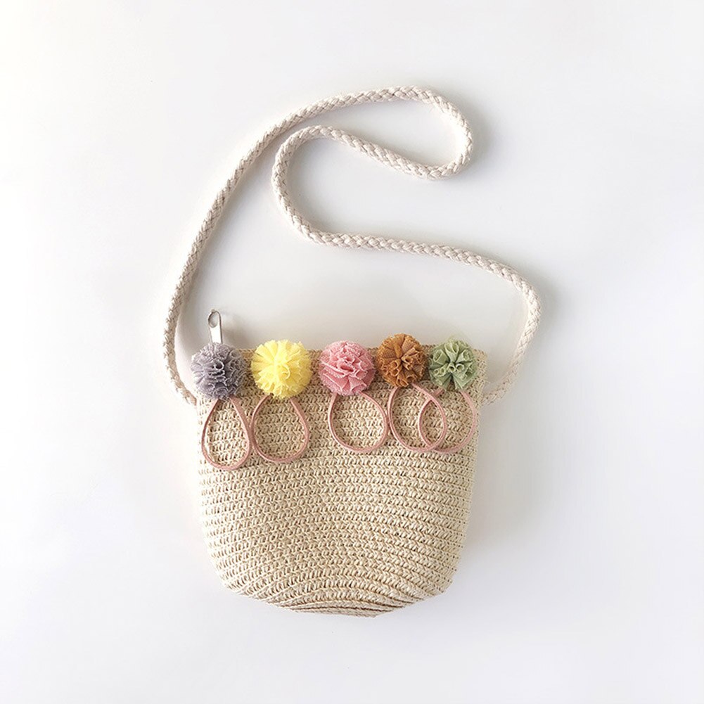 Meisjes Schoudertas Stro Rotan Weave Crossbody Tas Voor Baby Meisjes NOV99: Beige