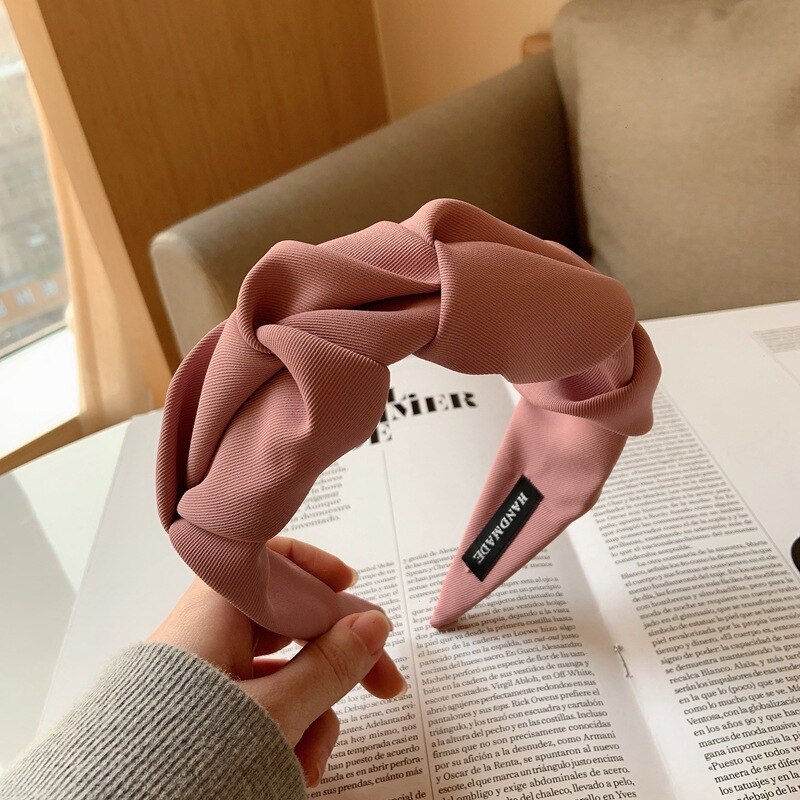 Bandeau pour cheveux à motif de 5 fleurs, couleur unie, plis, serre-tête de styliste, accessoires pour femmes: pink