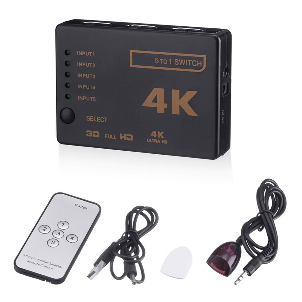 1 Set 5 Poort Uhd 3D 4K 1080P Hdmi Splitter Schakelaar Selector Switcher Hub Ir Afstandsbediening Hdtv Hub infrarood Afstandsbediening