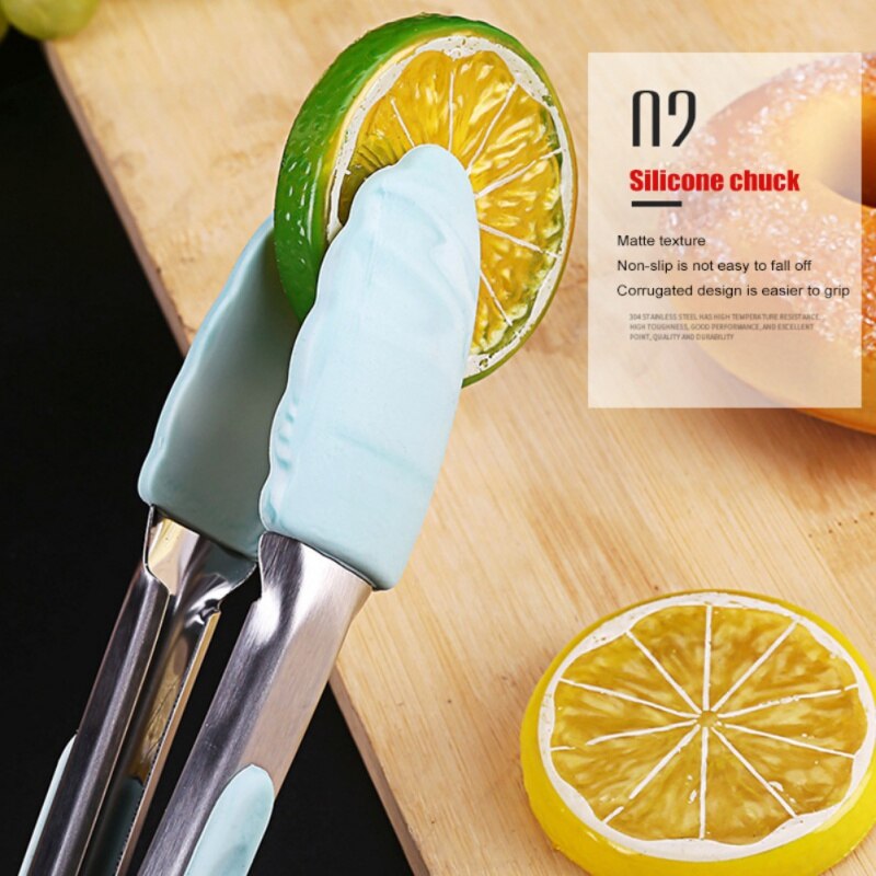 Kitchen Food Clip 2PCS/Set Bread Doughnut Clip Stainless Steel Silicone Pointed Forceps Barbecue Clip 12 /9 Inches