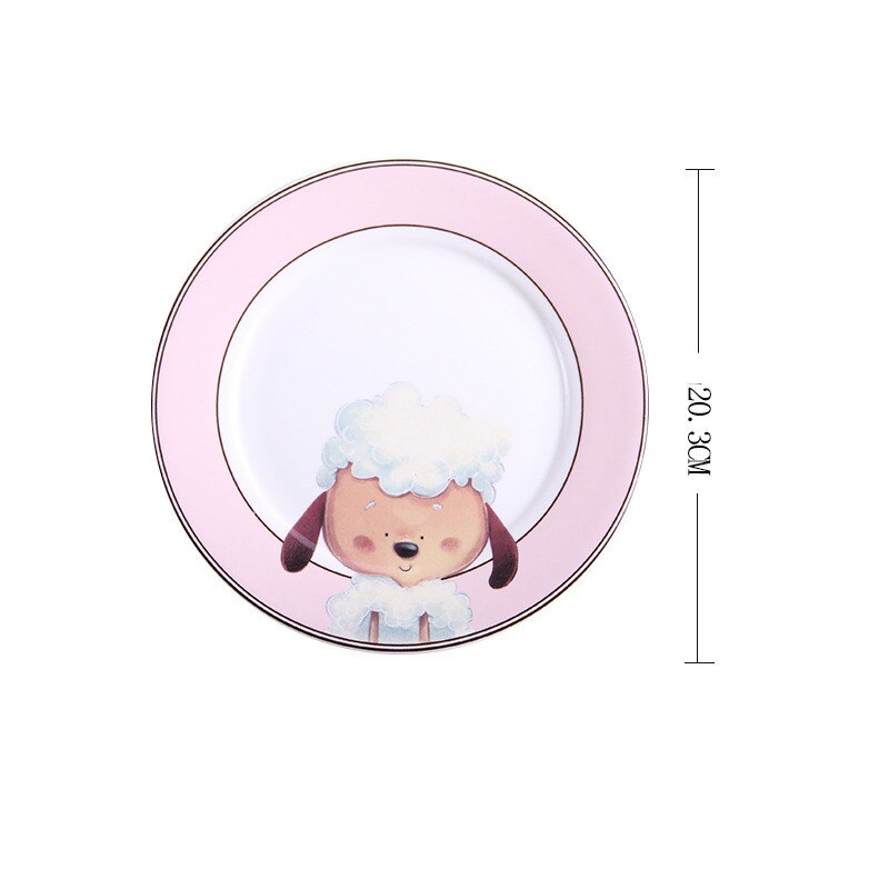 Plato de cerámica redondo de dibujos animados de 8 pulgadas, vajilla de porcelana para niños, estilo occidental, bandeja para carne, fruta, postre, frutos secos, platos para aperitivos: Oveja
