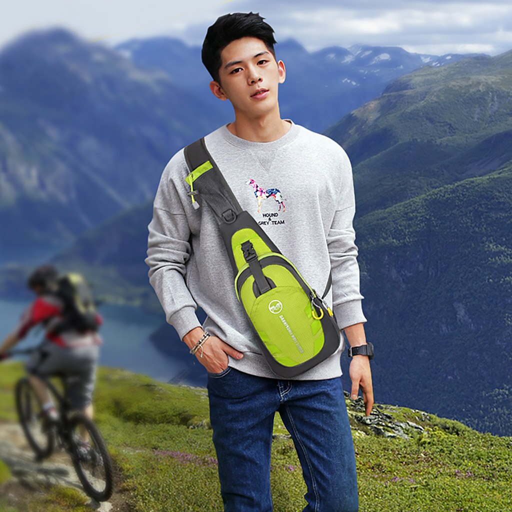 Men City Jogging Bags Nylon Bag Pack Travel Hiking Cross Body Messenger Shoulder Chest Bag Adjustable Shoulder Strap